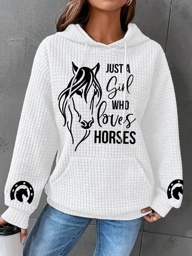 Horse Print Long Sleeve Hooded Sweatshirt