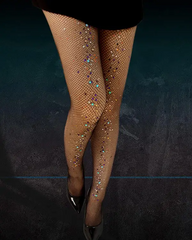 Rhinestone Decor Fisnet Design Tights Stockings