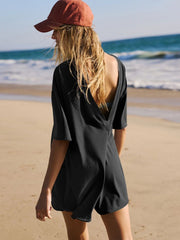 Loose Casual Short-Sleeved V-neck Backless Jumpsuit