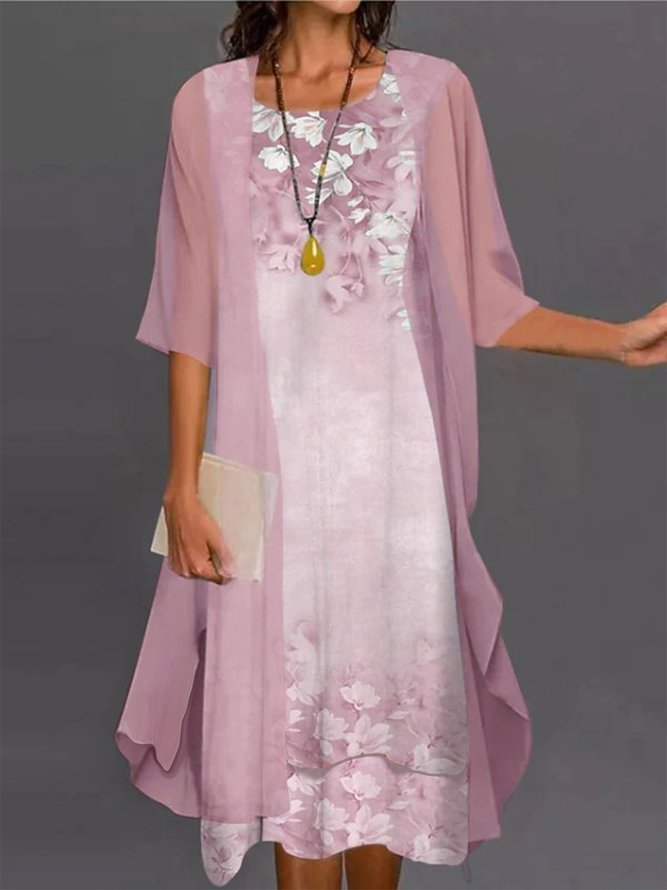 Women Linen Floral Print Ruffle Irregular Hem Sleeveless Tank Madi Dress with Long Jacket