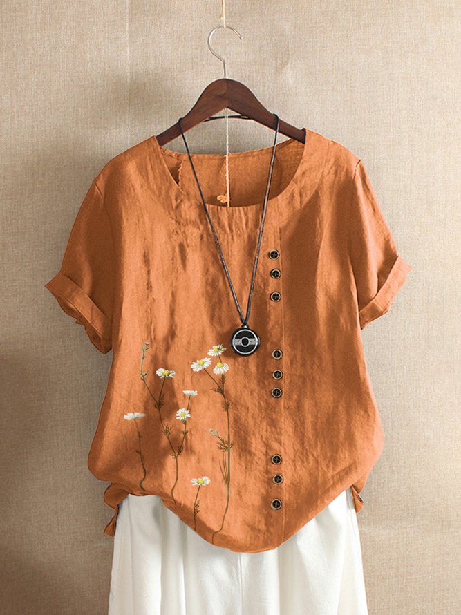 Crew Neck Short Sleeve Casual Shirt Top