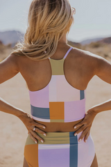 High-Waist High Neck Sporty Colorblock Purple Bikini Set