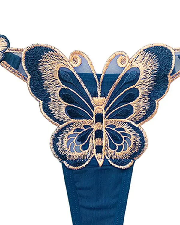 Butterfly Embroidery Low Waist Thong Panty