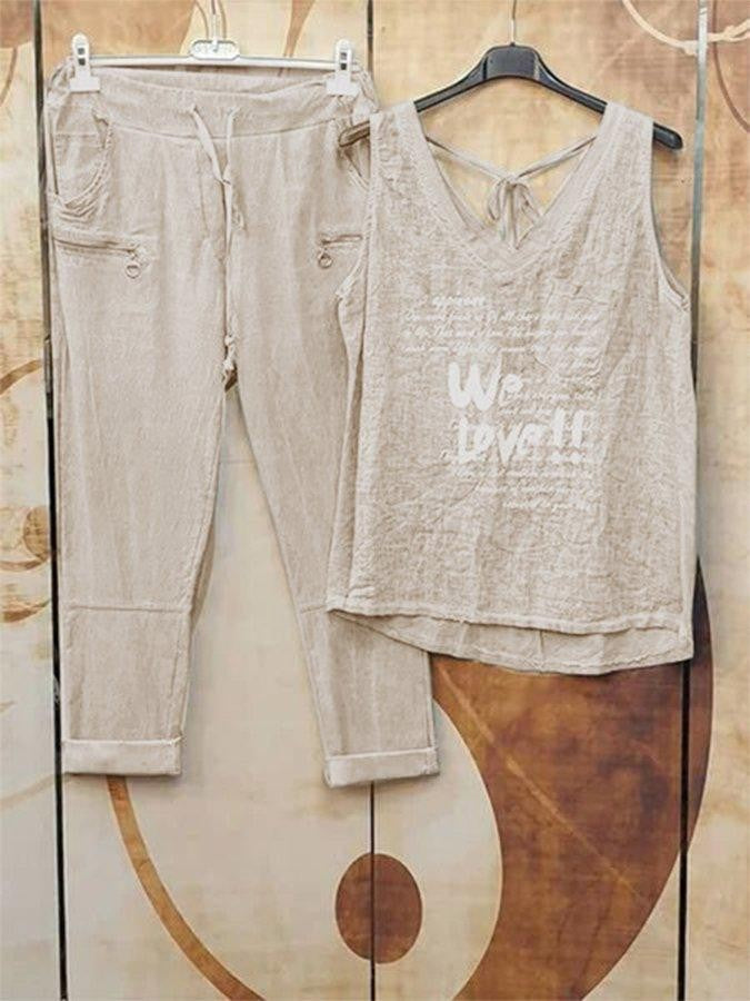 Letter Sleeveless Spaghetti Casual Suits