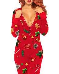 Christmas Functional Buttoned Flap Adults Pajamas