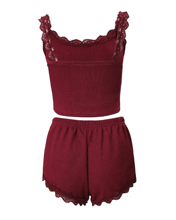 Contrast Lace Button Decor Cami Set