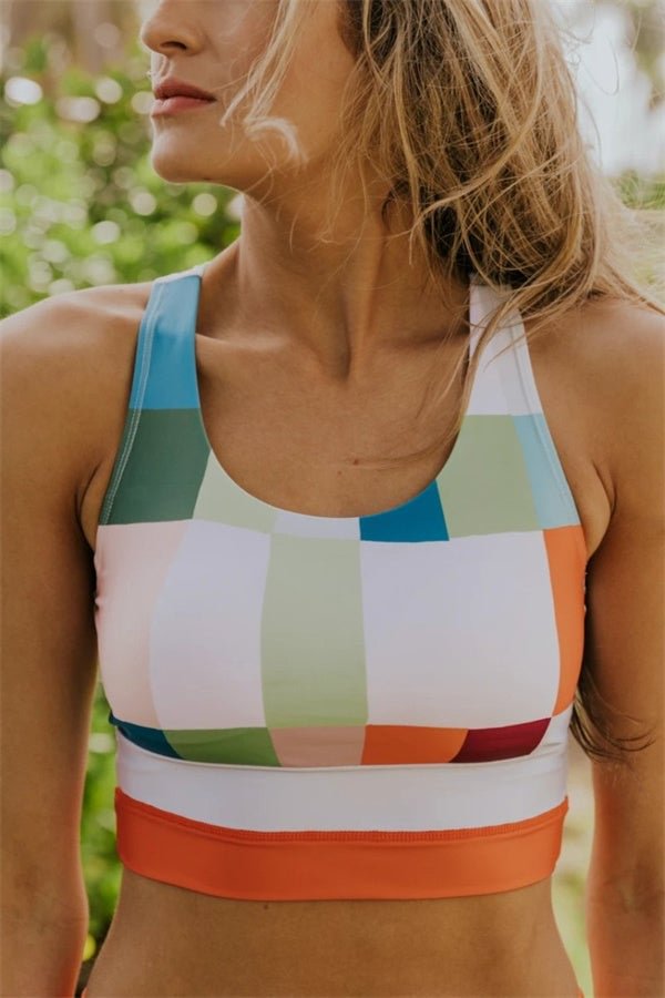 High-Waist Square Neck Multi-colored Pixel Colorblock Bikini Set