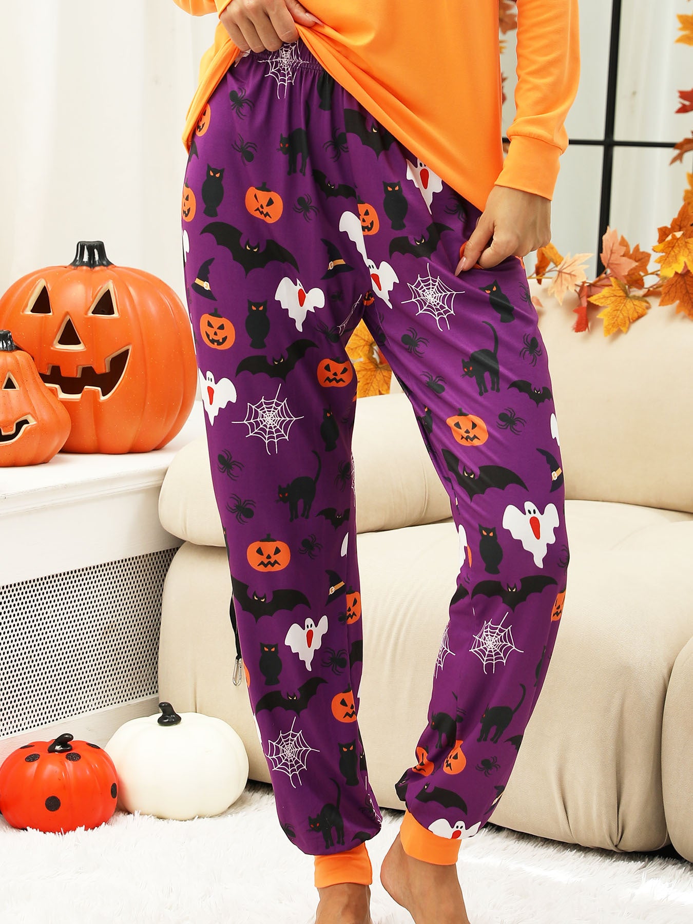 Halloween Women's Printed Autumn And Winter Long-Sleeved Trousers Home Wear Suit