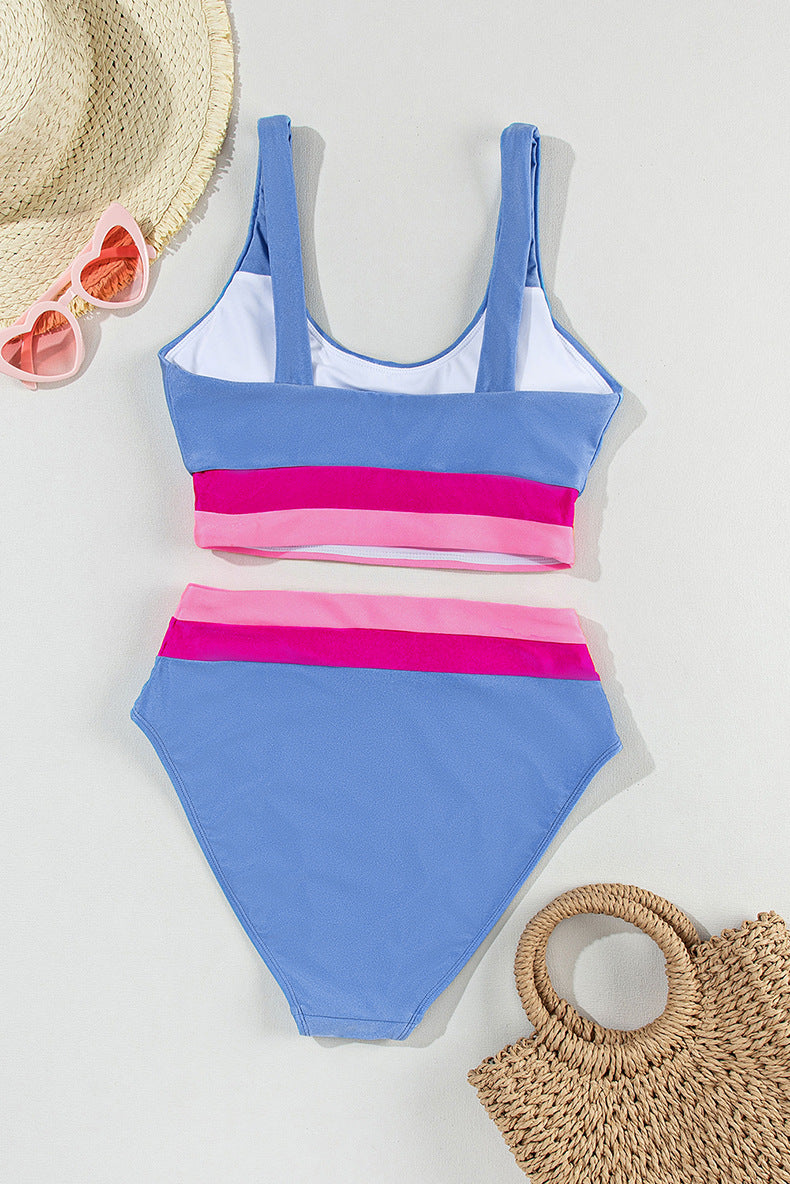 High Waist Casual All-Match Color Matching Bikini Set