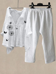 Women's Butterfly And Dandelion Print Casual Two Pieces Set