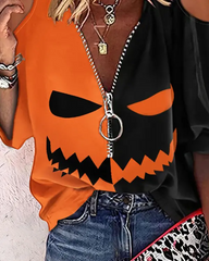 Halloween Graphic Print Colorblock Cold Shoulder Top