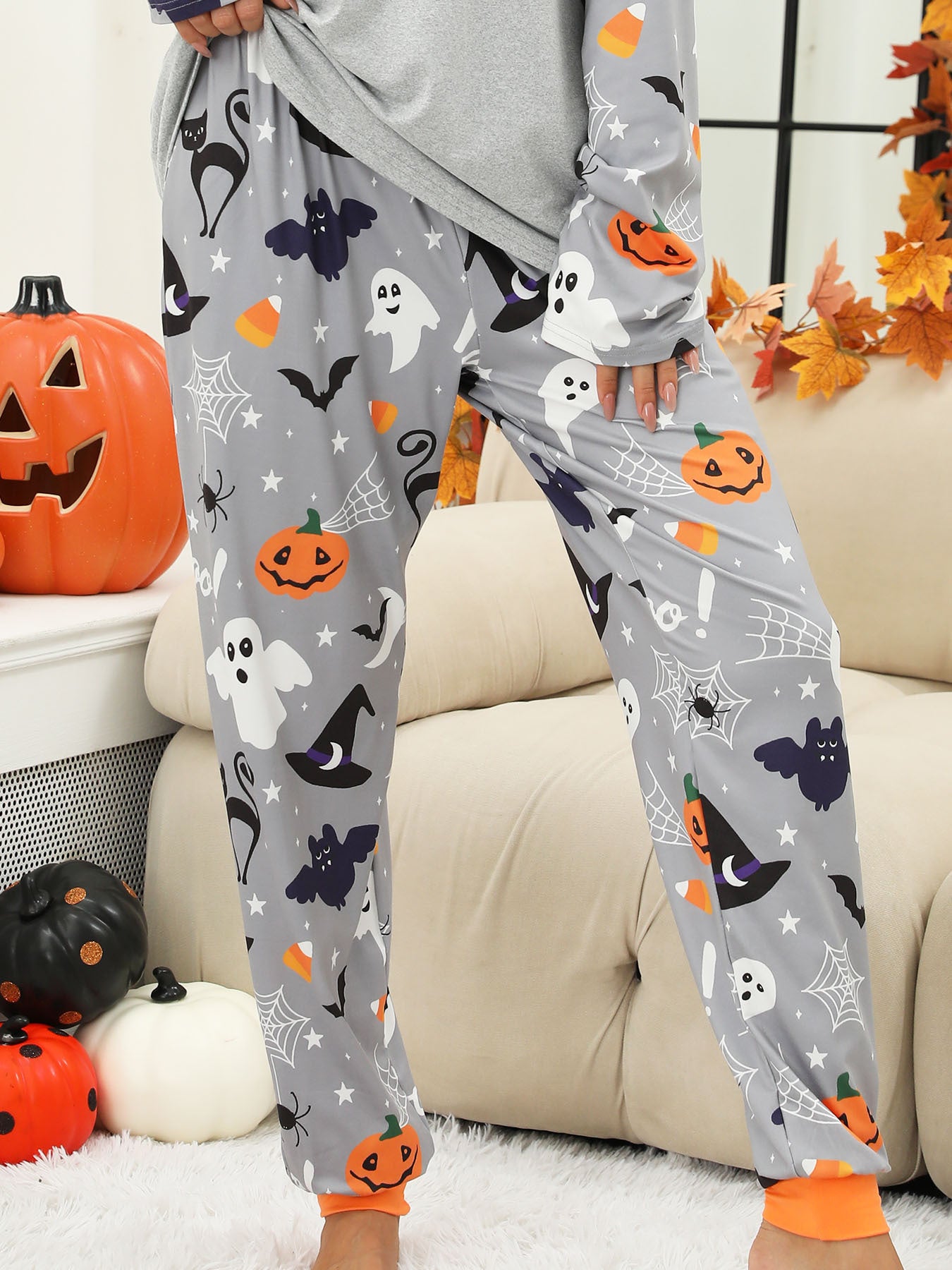 Halloween Women's Printed Autumn And Winter Long-Sleeved Trousers Home Wear Suit