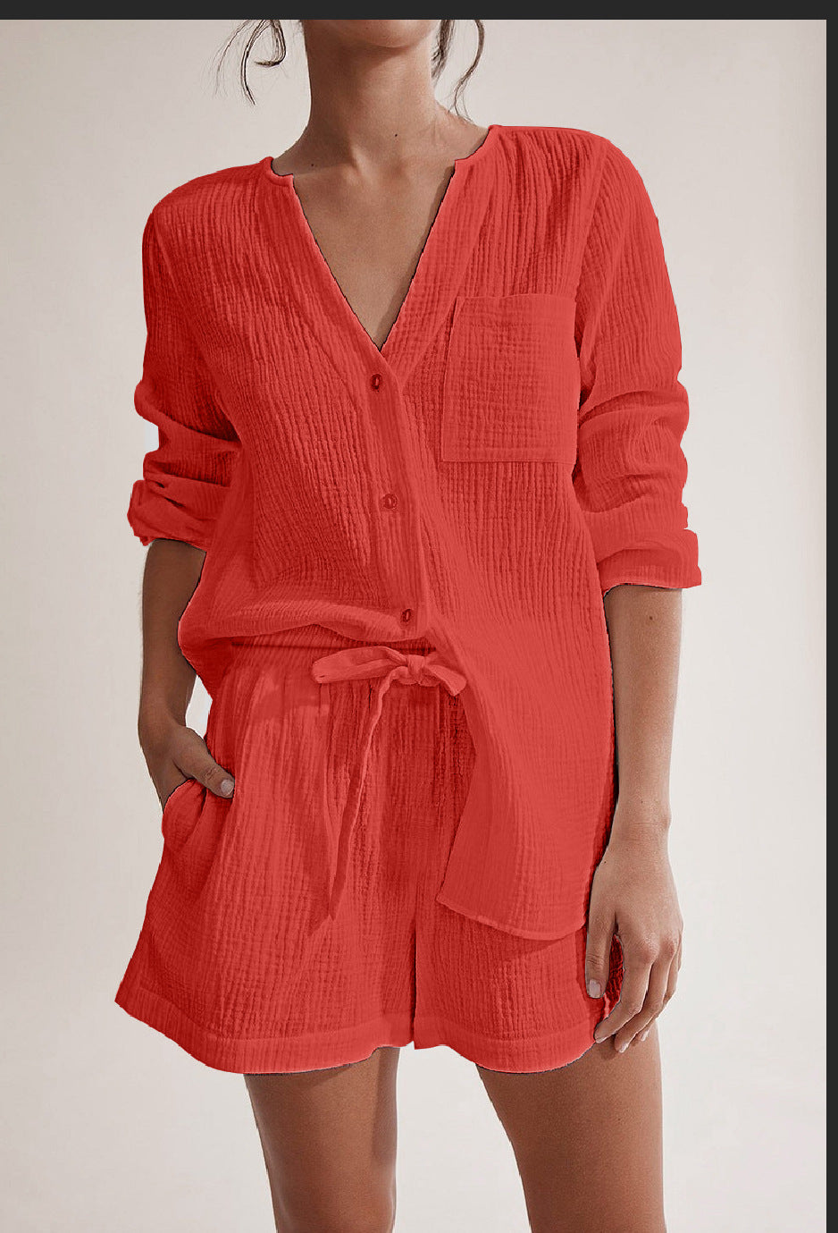 Solid Color Double Layer Gauze Cotton Fashion Suit