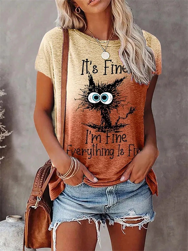 Women's Patchwork Printed Short-Sleeved Casual Round Neck T-shirt