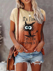 Women's Patchwork Printed Short-Sleeved Casual Round Neck T-shirt