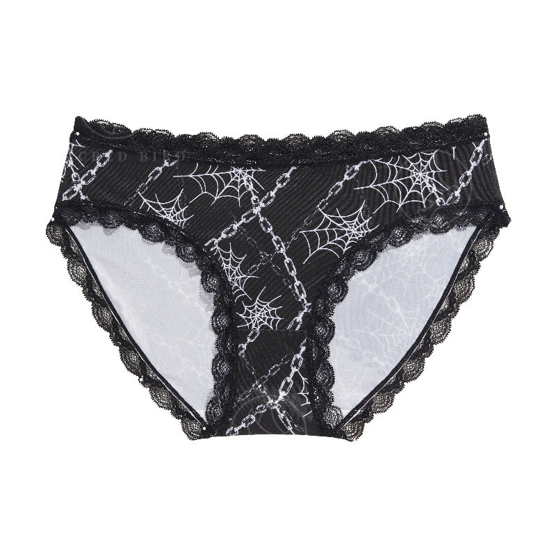 Lace Stitching Ice Silk Thin Halloween Print Briefs