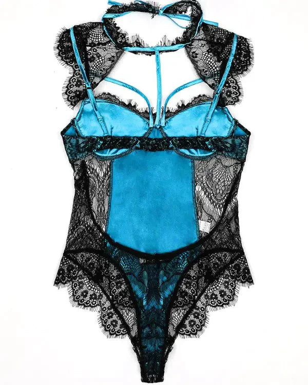 Alluring Lace Mesh Padded Lingerie Bodysuit