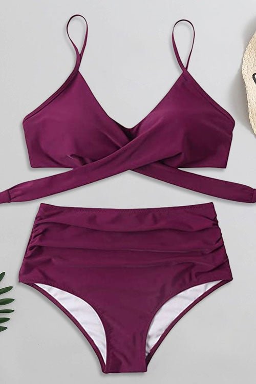 Bandeau High Waisted Tummy Control Two Piece Bikini