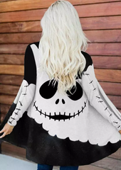 Halloween Color Block Ghost Face Long Sleeve Cardigan