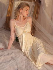 Beige Sexy V Neck Design Spaghetti Straps Short One-Piece Nightgown