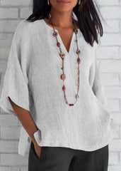 White Casual V Neck Soild Half Sleeve Blouse