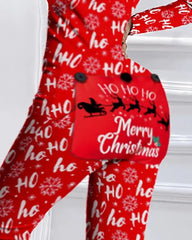 Christmas Letter Print Functional Buttoned Flap Adults Pajamas