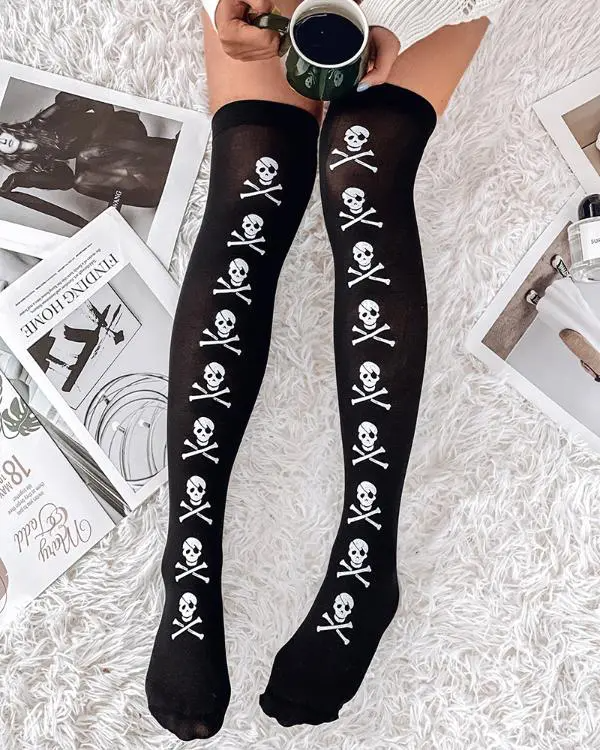 1Pair Halloween Graphic Print Thigh-High Stockings