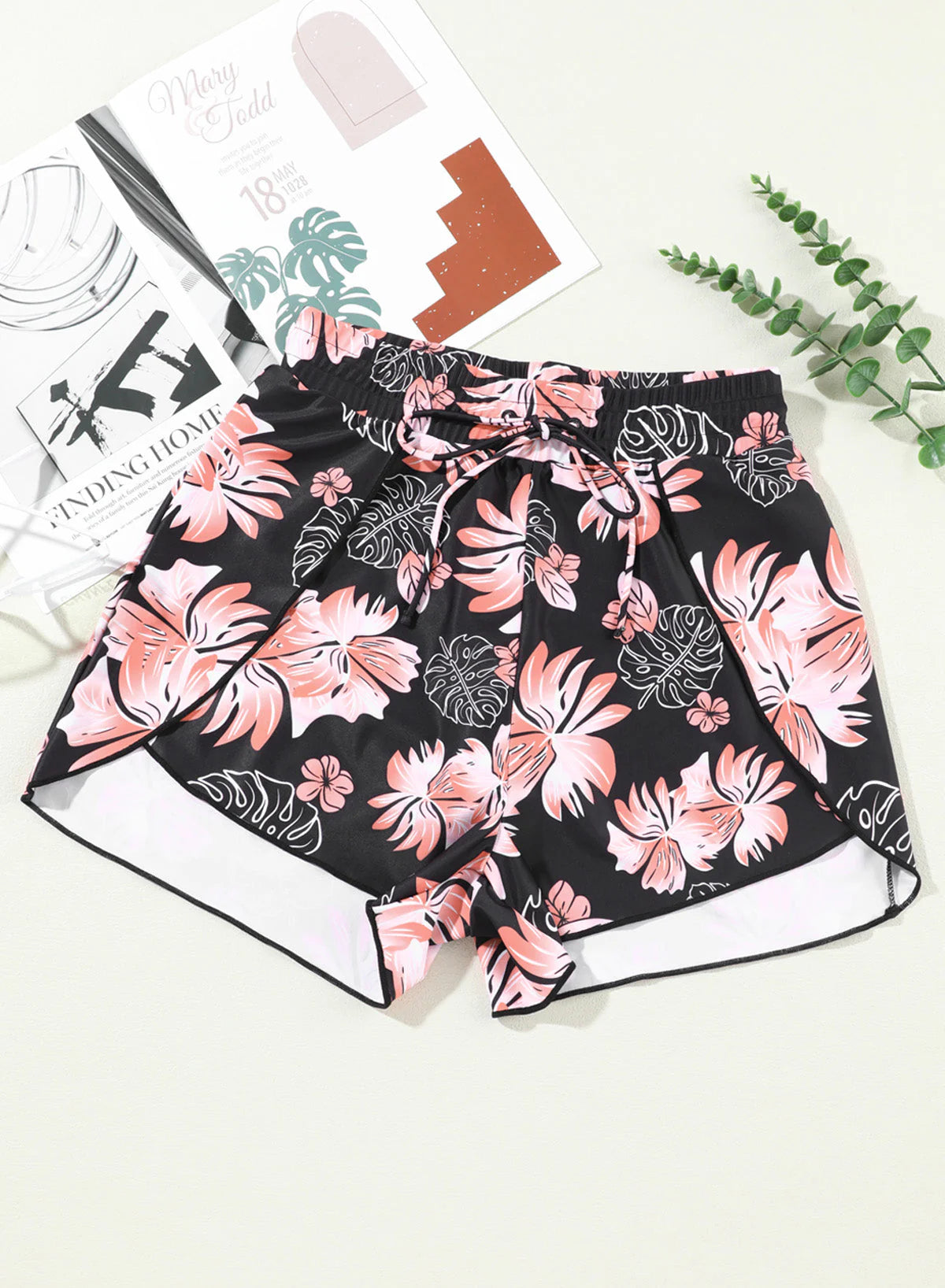 Floral Print Simple High Waist Swim Short