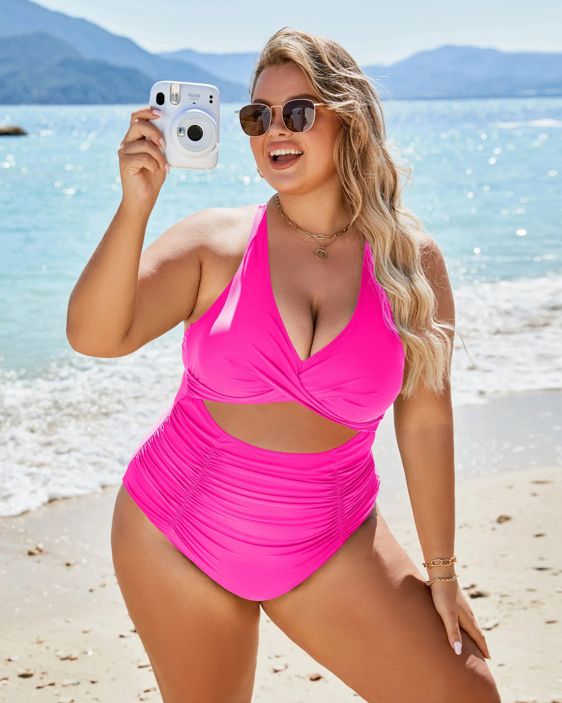 Womens One Piece Swimsuits Push Up Tummy Control Bathing Suits V Neck Cutout Modest Swimwear