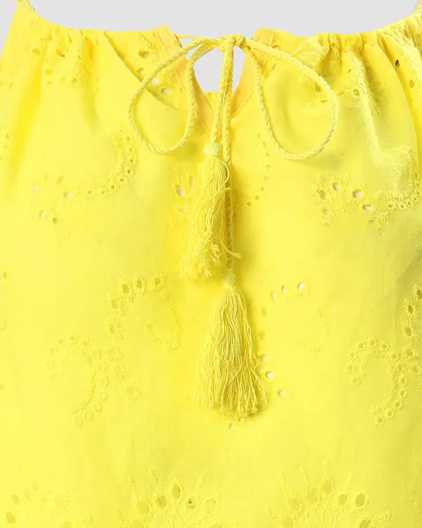 Yellow Eyelet Embroidery Tassel Top & Shorts Set