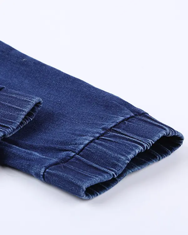 Drawstring Ripped Pocket Design Jeans