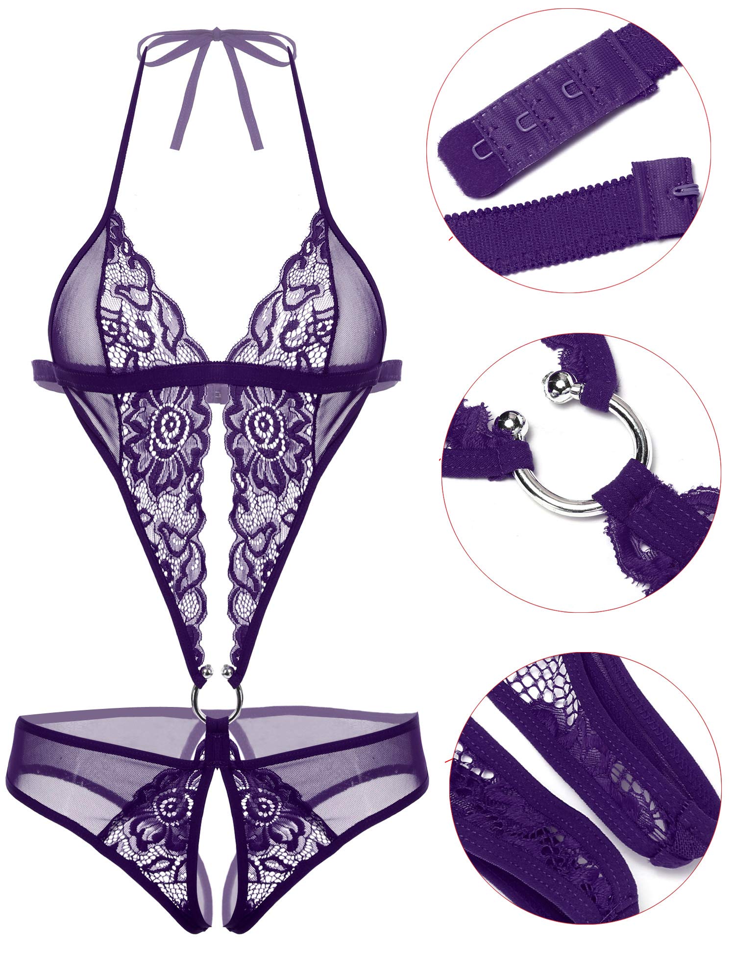 Deep V Lingerie Lace Teddy One Piece Babydoll Mini Bodysuit