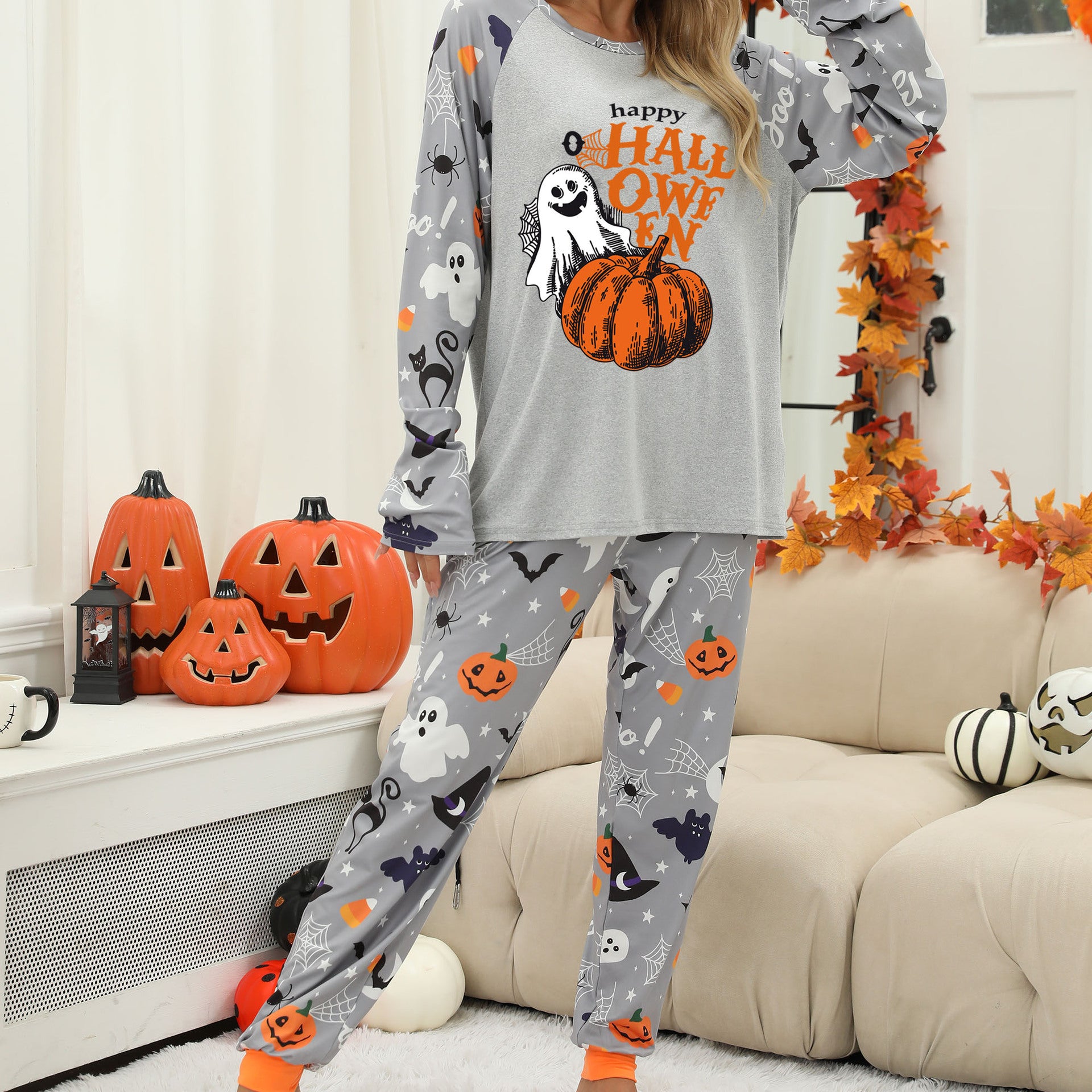 Halloween Women's Printed Autumn And Winter Long-Sleeved Trousers Home Wear Suit