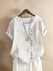 SOLID COLOR SHORT SLEEVE BUTTON SUMMER T-SHIRT
