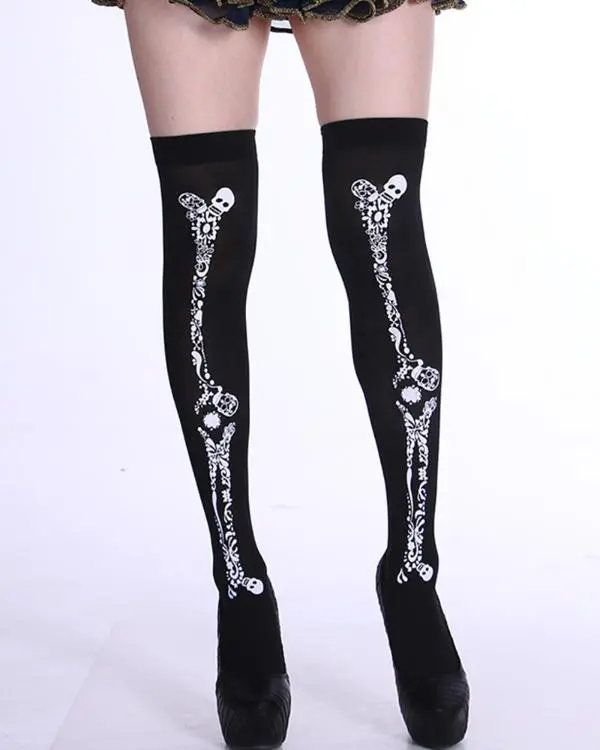 1Pair Halloween Graphic Print Thigh-High Stockings