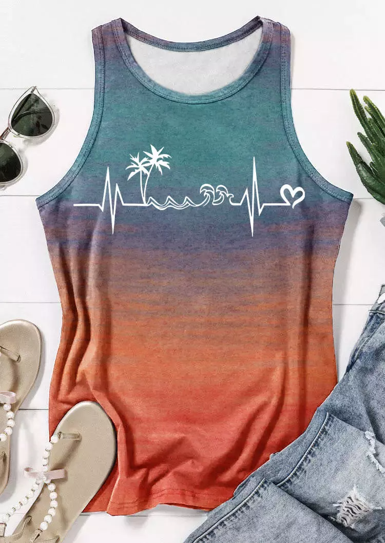 Beach Heartbeat Coconut Tree Gradient Racerback Tank