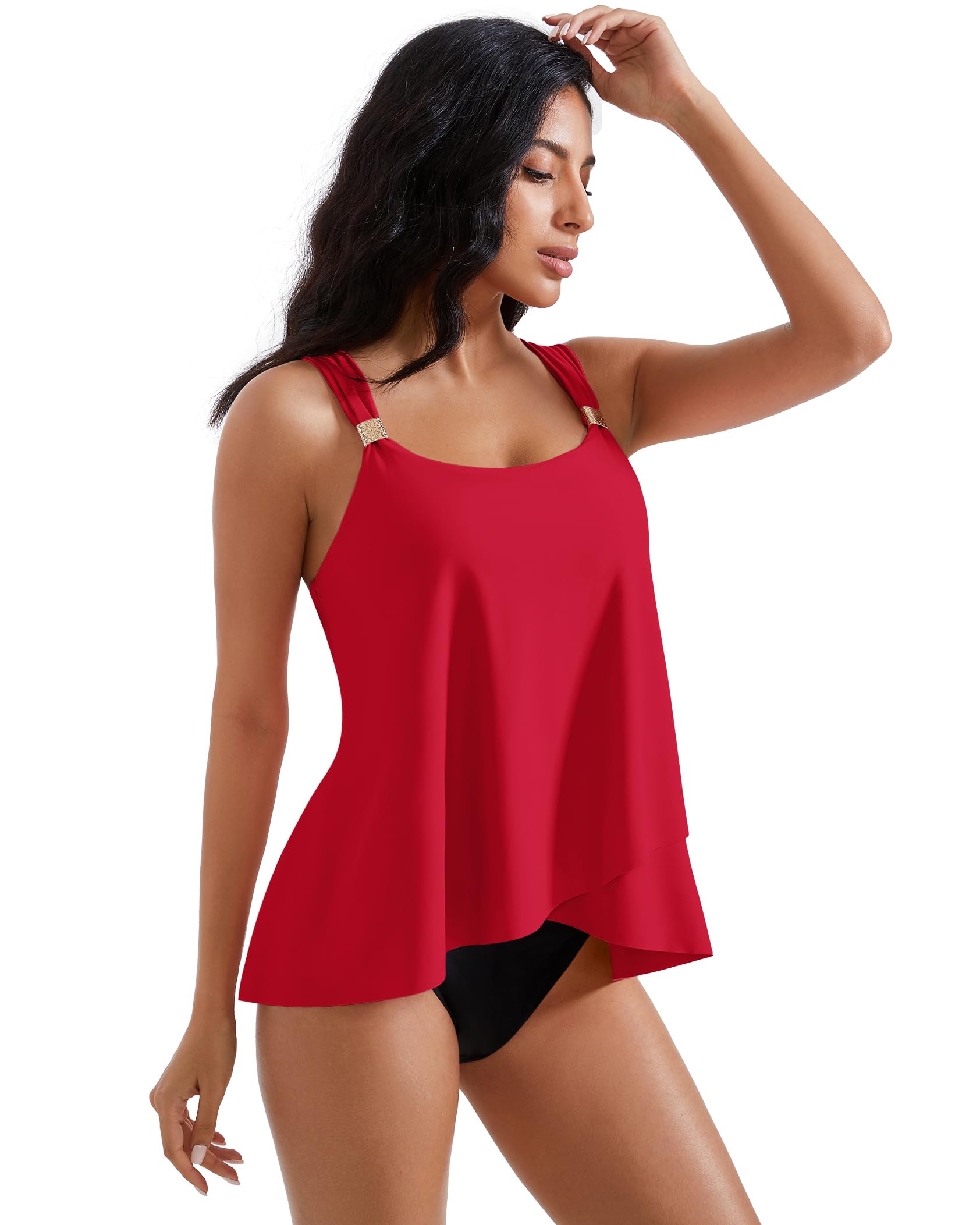 Ruffle High Waisted Swimsuit Tummy Control Tankini Set
