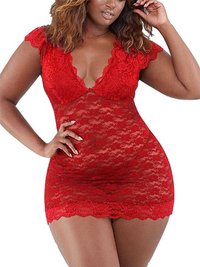 Plus Size V-Neck Lace Babydoll