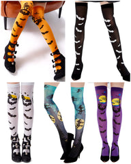 Halloween Pumpkin Bat Orange Over-the-Knee Socks