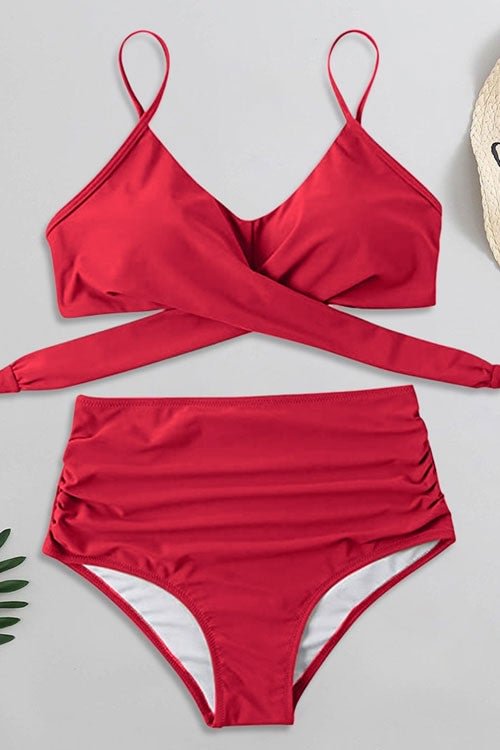 Bandeau High Waisted Tummy Control Two Piece Bikini