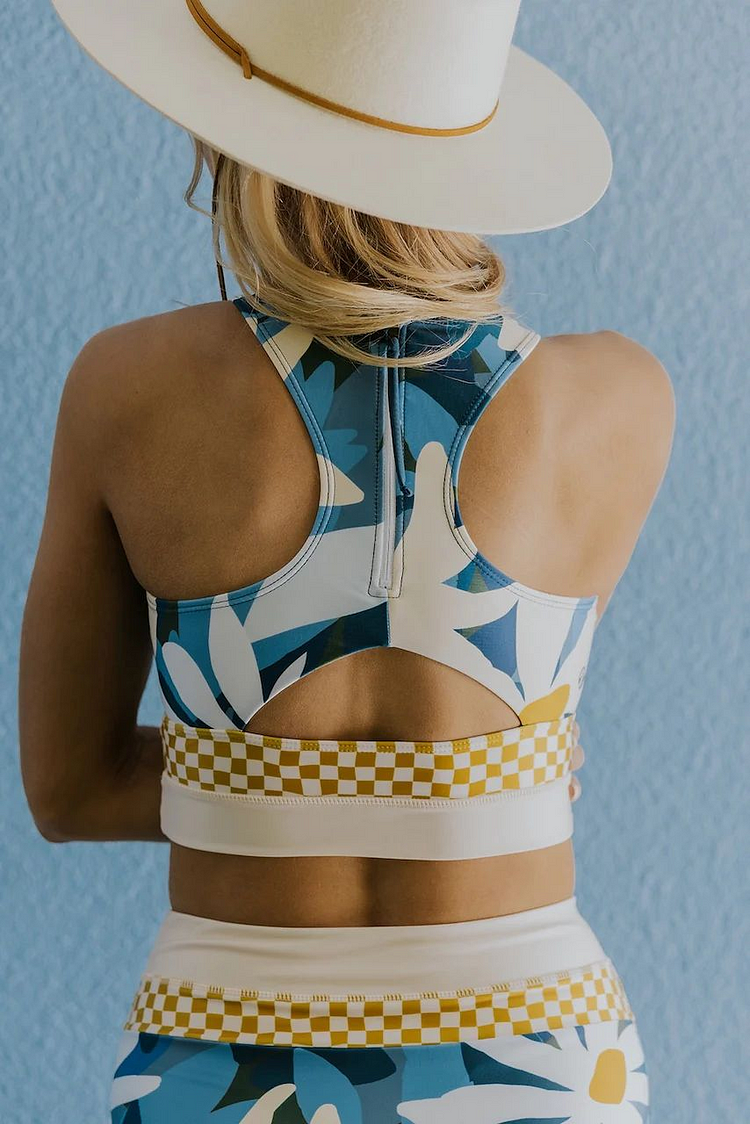 High-Waist Square Neck Bloomington Cut Back Crop Bikini Set
