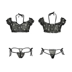 One-Shoulder Strap Polka Dot Mesh Nightwear Set