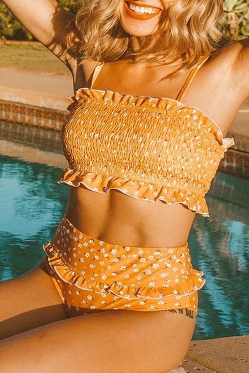 Ruffled High Waist Strapless Sexy Bikini Set