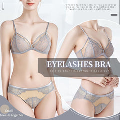Thin Eyelash Lace Push-Up Bra Triangle Cup Wire-Free Bra Set