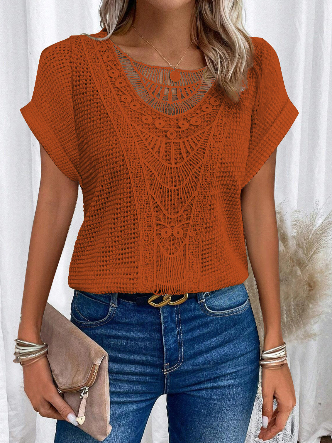 Casual Lace Patchwork Short-Sleeved T-Shirt