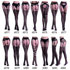 Black Hollow Suspender Jacquard Pants Fishnet Socks-33 Styles