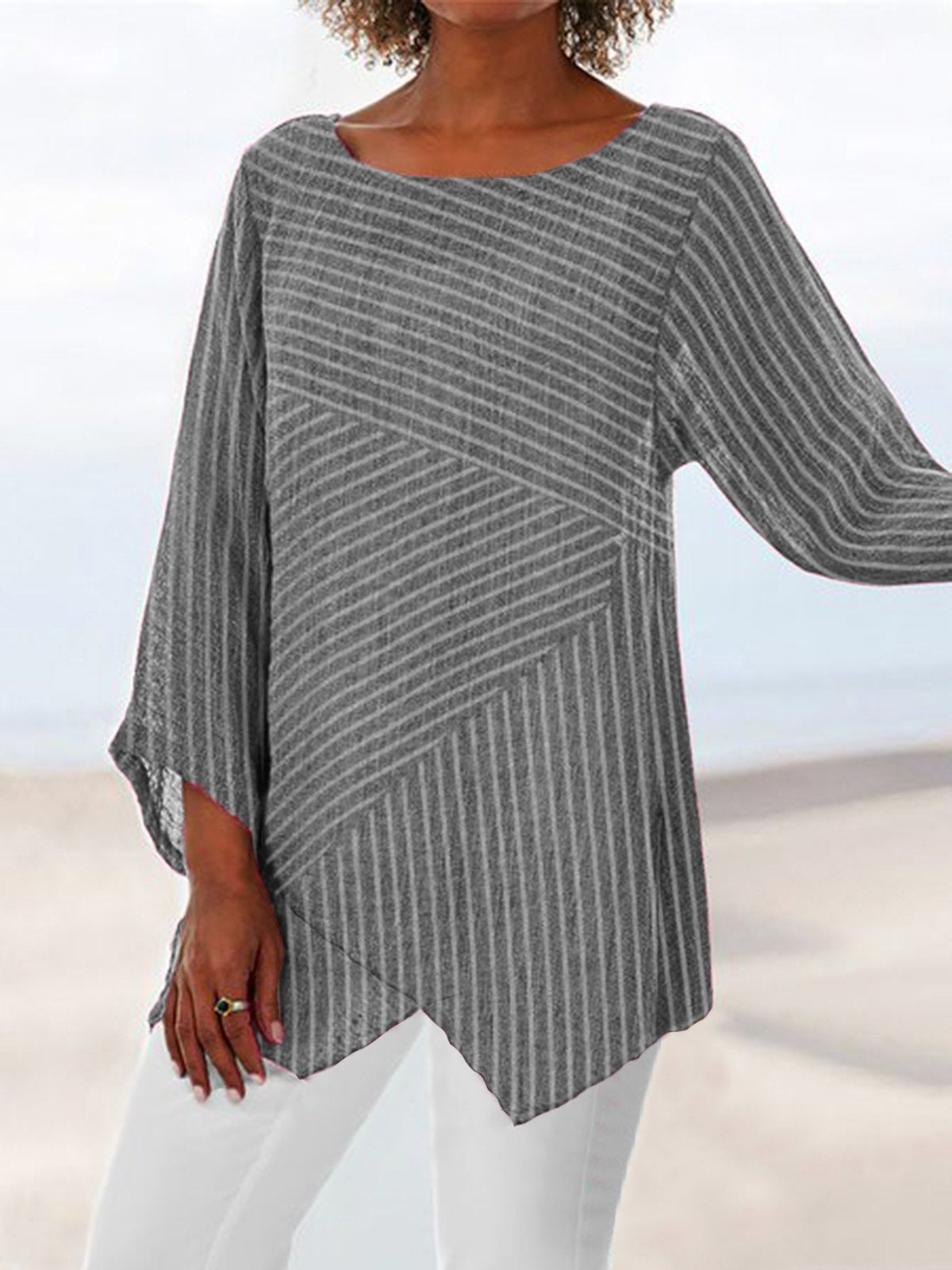 Crew Neck Long Sleeve Paneled Holiday Shirts
