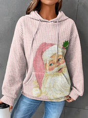 Pink Santa Claus Print Long Sleeve Hooded Sweatshirt