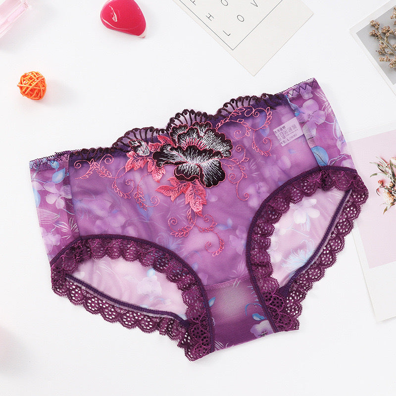 Embroidered Splicing Mesh Temptation Breathable Sexy Underwear