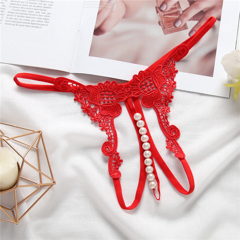 Guipure Lace Beaded Thong